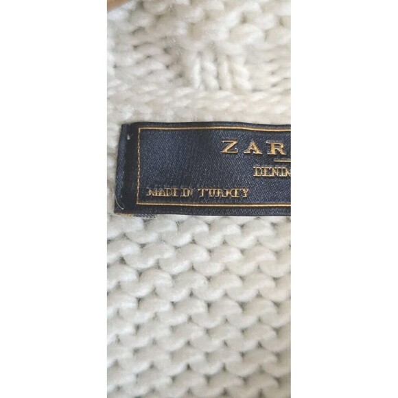 Zara Chunky Knit Sweater Men's Large Cream  Wool Blend Fisherman High Neck - Picture 3 of 7